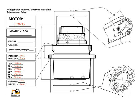 Belparts Excavator Parts EC200D VOE14719059 Volvo Motor de viaje