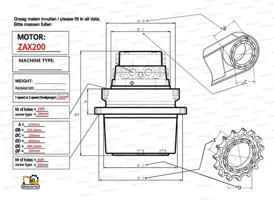 Belparts excavadora HMGF36 ZX200 ZX200-6 Reparación de fuga de aceite del motor de traslación hidráulico 9168003 9195451
